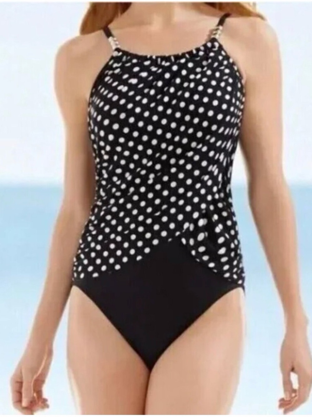 Magicsuit One Piece Women’s Swimwear Sz 14 Polka Dot Black &White Slimming Pinup